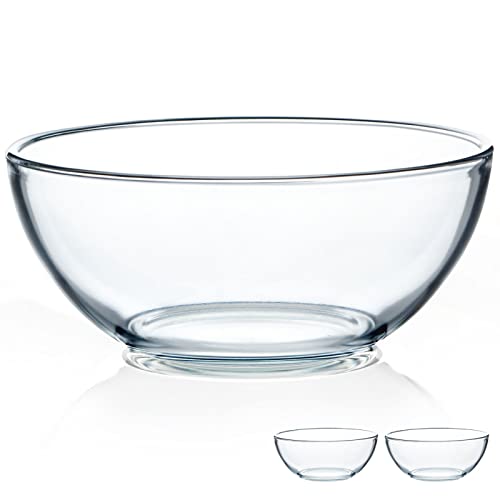 NUTRIUPS Glass Bowl Glass Mixing Bowls Set Glass Salad Bowls Glass Bowls Glass Mixing Bowls Microwave Safe Clear Glass Bowls for Mixing, Storing, Preparing Round Bowl (8 inch)