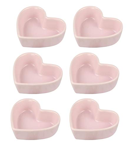 FUYU Colorful Heart Shaped Ceramic Ramekin Bowls Souffle Dishes Pudding Cups Snack Dishes Dipping Bowls