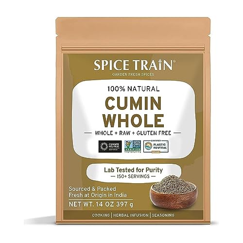 SPICE TRAIN, Organic Cumin Seeds (454g / 1lb) | Resealable Zip Lock Pouch | 100% Raw Cumin Seeds Whole from India | Adds Excellent Flavor, Perfect for Food & Drinks | Vegan & Gluten free