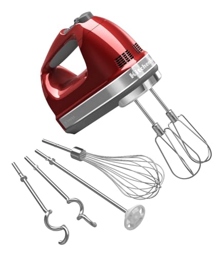 KitchenAid 9-Speed Digital Hand Mixer with Turbo Beater II Accessories and Pro Whisk - Candy Apple Red