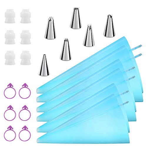 Kasmoire Reusable Piping Bags and Tips Set, Cake Decorating Tools with Icing Pastry Bags, Icing Bags Tips, Couplers and Frosting Bags Ties for Cookie Icing Cakes Cupcakes