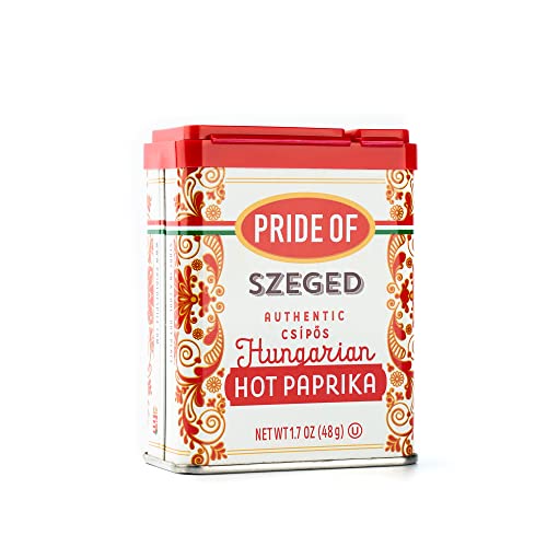 Pride Of Szeged Hungarian Hot Paprika, Authentic Hungarian Sourced, Single Ingredient Premium Spice | Gluten Free | Kosher | Non-GMO | 1.7 oz. Tin, 1-Count