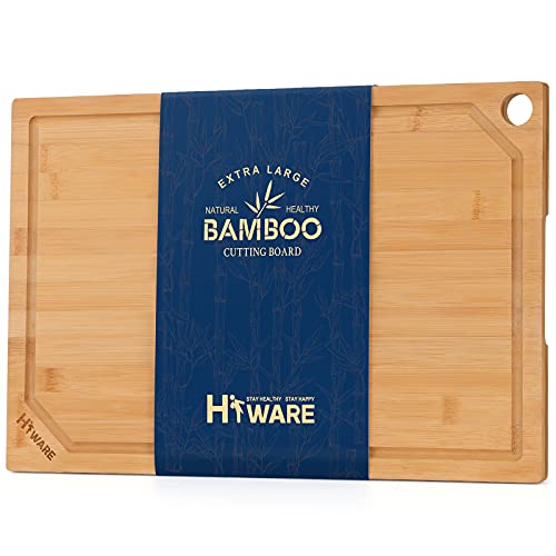 Hiware Extra Large Bamboo Cutting Board for Kitchen, Heavy Duty Wood Cutting Boards with Juice Groove, 100% Organic Bamboo, Pre Oiled, 18" x 12"