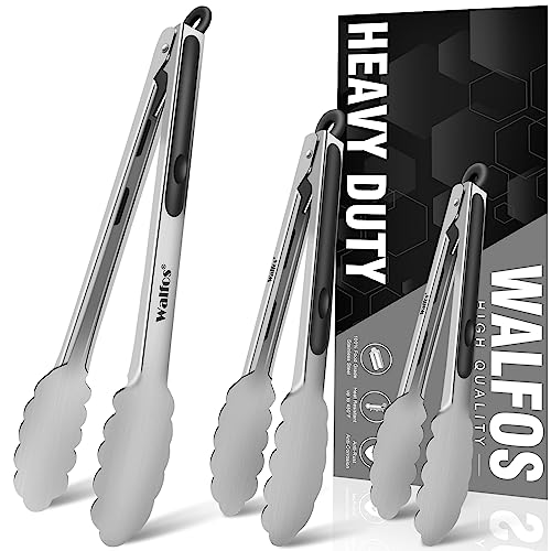 Food Grade Stainless Steel Kitchen Tongs for Cooking,BBQ - 7 ，9 and 12 Inch,Set of 3 Heavy Duty Locking Metal Food Tongs Non-Slip Grip