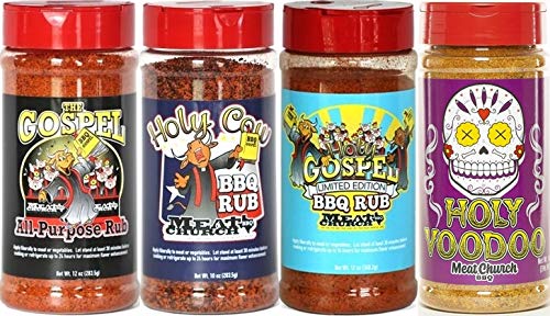 Meat Church Holy Rub & Seasoning Sampler (Variety Pack of 4 w/ 1 each of The Holy Gospel, Holy Cow, Holy Voodoo & The Gospel)