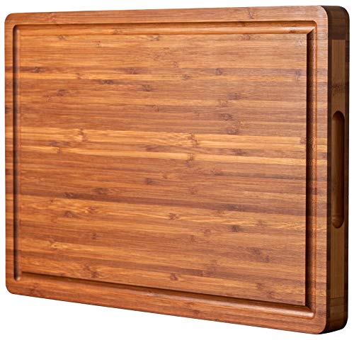 Bamboo Wood Cutting Board for Kitchen, 1" Thick Butcher Block, Cheese Charcuterie Board, with Side Handles and Juice Grooves, 16x11"