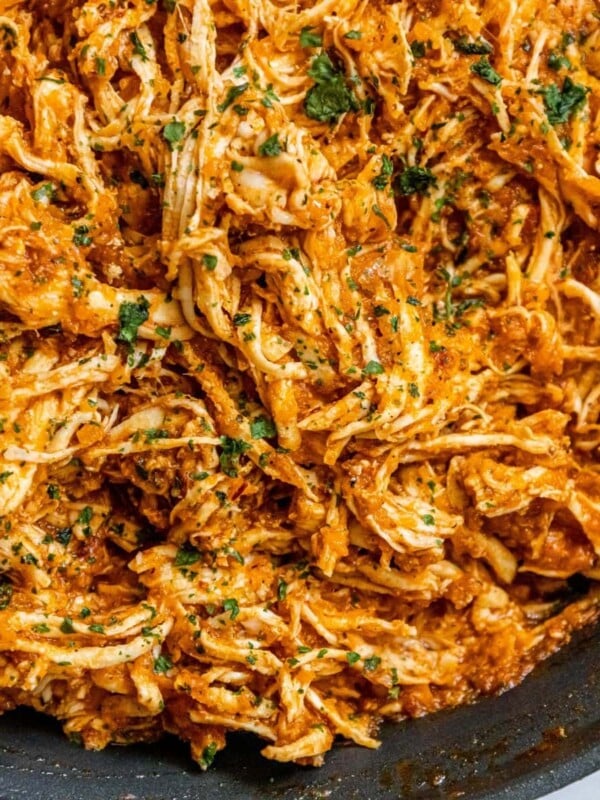 shredded chicken tinga in a pan
