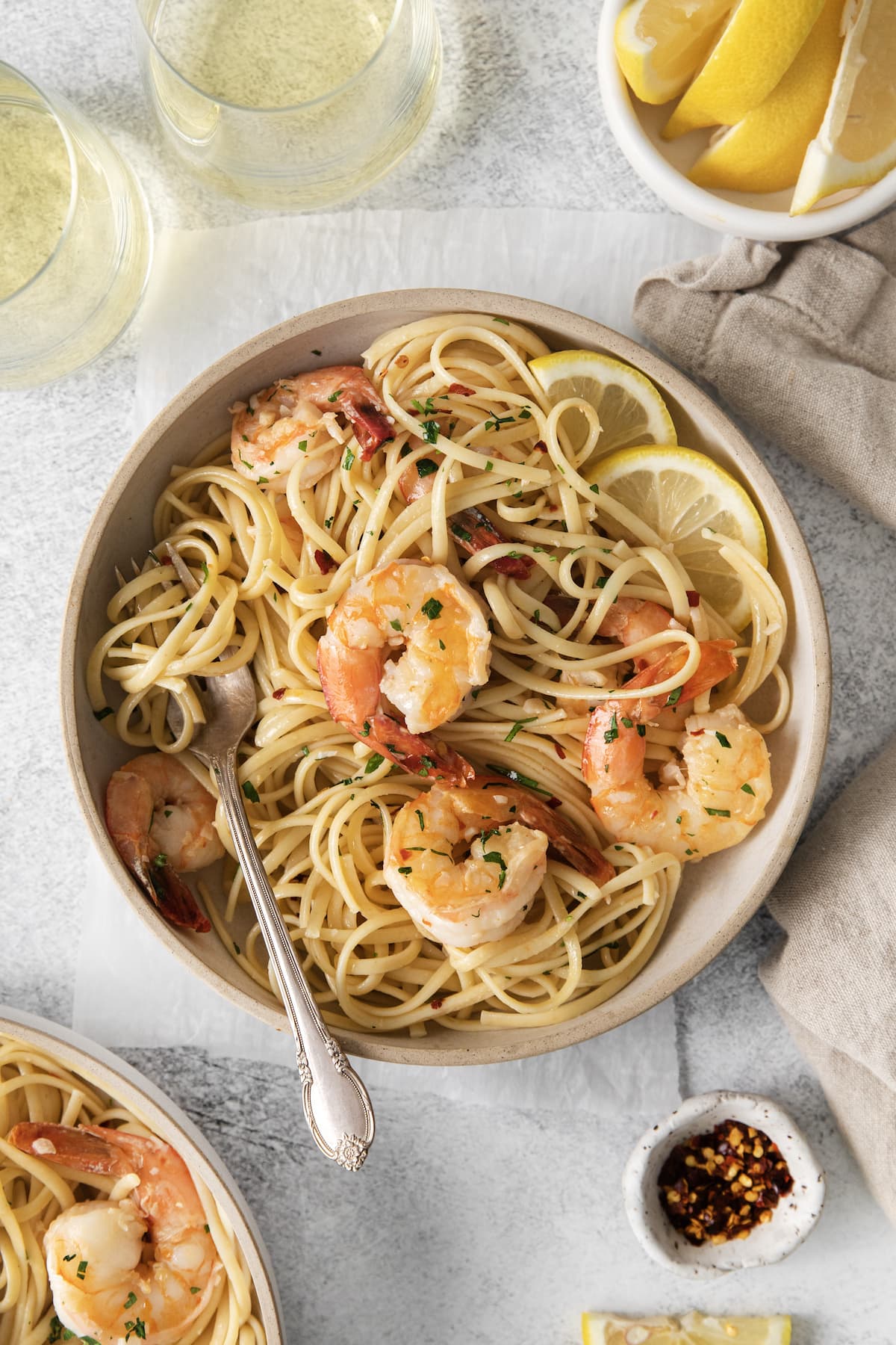 An easy shrimp scampi with lemon-infused pasta.