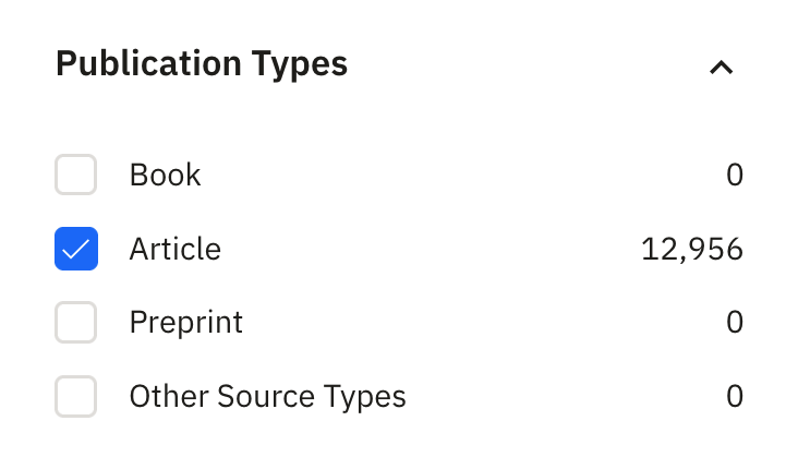 Figure 3. A filter in the left part of the advanced search panel that allows you to filter by publication type.