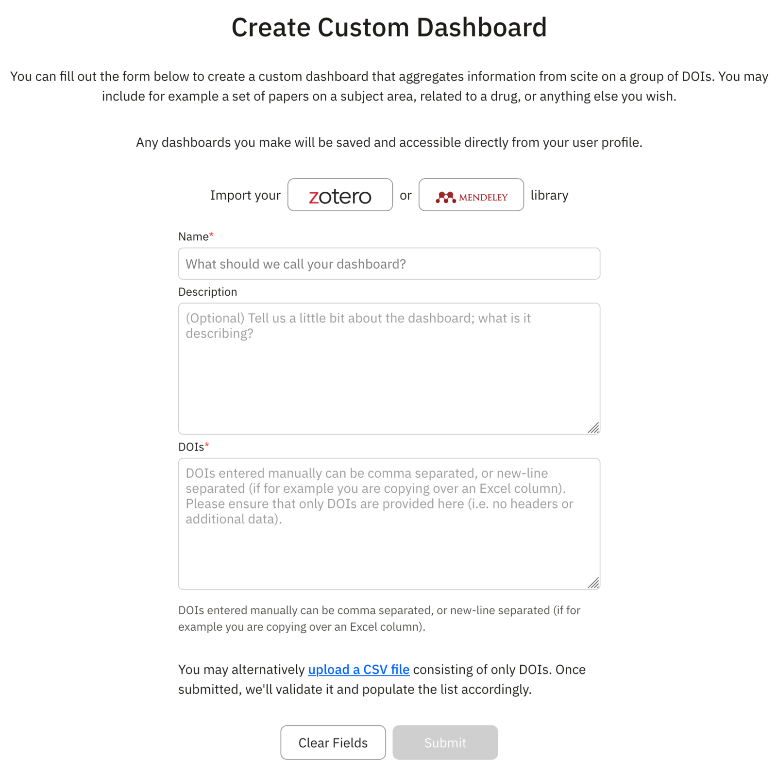 Create Custom Dashboard form.