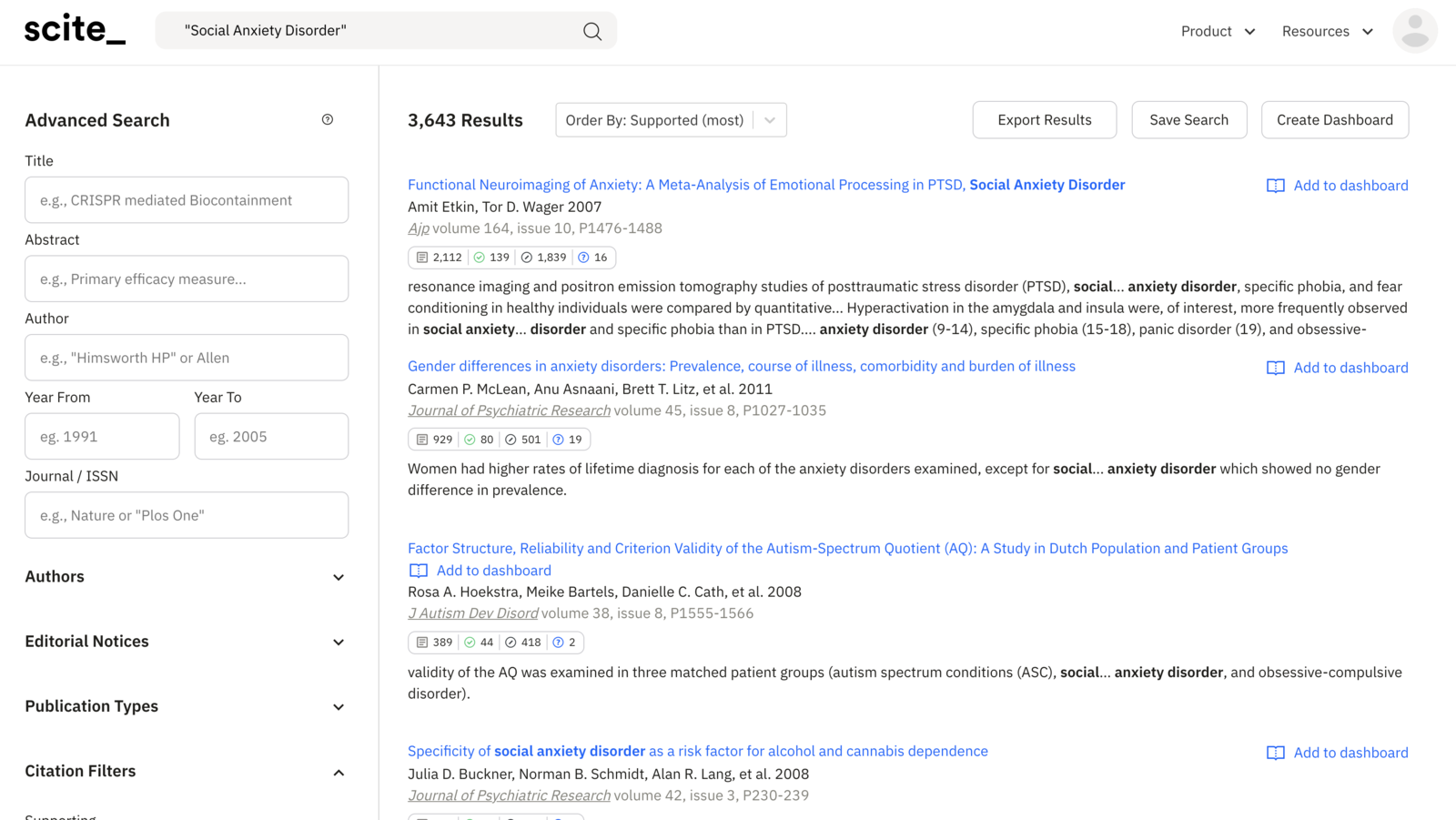 Most supported studies on "Social Anxiety Disorder"