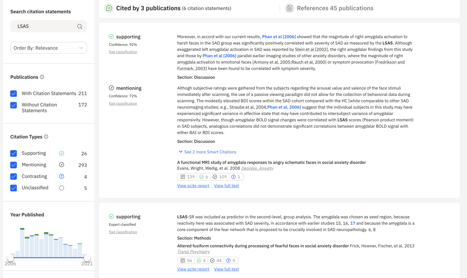 Example 6: Searching citation statements for discussion of the LSAS