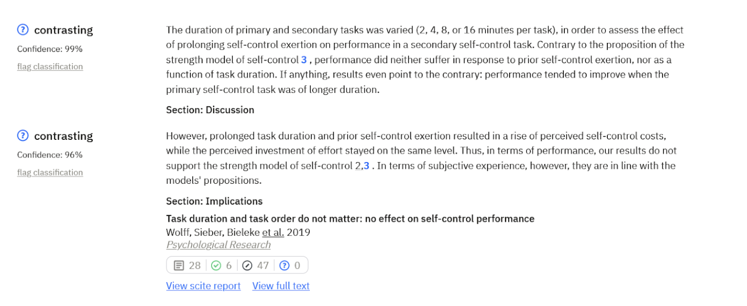 Example of a contrasting citation where Wolf fails to replicate the findings of Baumeister