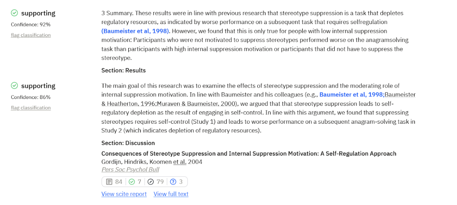 Example of supporting evidence